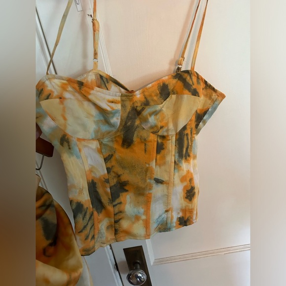 Viral PrettyLittleThing Orange Tie Dye Print Corset and Ruched Skirt Set Sz 10 - Picture 8 of 14